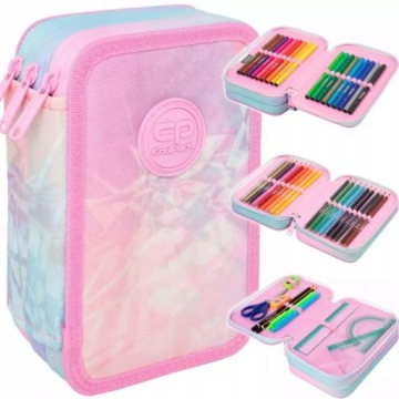 Пенал COOLPACK пастельний рожевий з наповненням для дівчинки TIE DYE XL