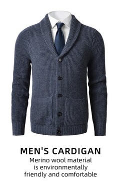 Men's Shawl Collar Cardigan Sweater Slim Fit Cable