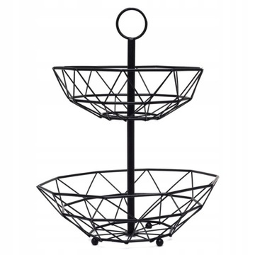 KOSZYK KOSZ NA OWOCE WARZYWA METALOWY PIĘTROWY 2 POZIOMY CZARNY