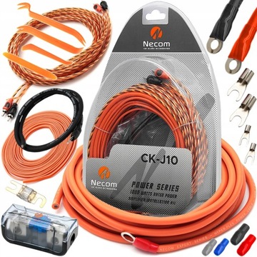 Zestaw kabli przewodów do wzmacniacza samochodowego NECOM 10mm2 porządne