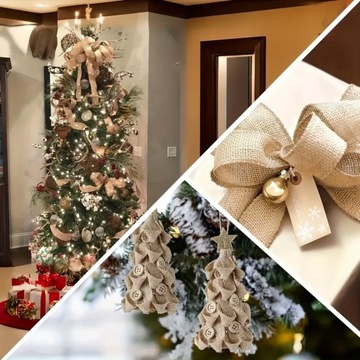 Джутовая лента для упаковки подарков, декоративная, широкая, из джута новогодняя, ​​10 м.