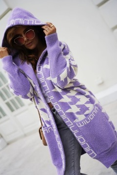 ТЕПЛЫЙ КАРДИГАН ИЗ АЛЬПАКИ С КАПЮШОНОМ, ЦВЕТ ЛИЛА, oversize