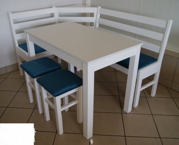 NAROŻNIK KUCHENNY STÓŁ TABORETY Jakość drewno biel