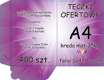TECZKI ofertowe firmowe A4 z nadrukiem folia SOFT TOUCH - 400 sztuk