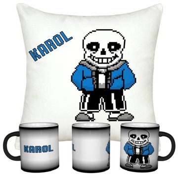 ZESTAW UNDERTALE MAGICZNY KUBEK + PODUSZKA + IMIE