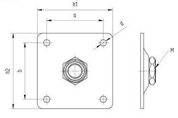 Zawias regulowany M16 -płytka mocująca 80x80