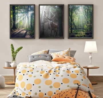 СОВРЕМЕННЫЙ НАБОР ИЗ 3 КАРТИН В РАМКЕ ГОСТИНАЯ СПАЛЬНЯ ТОЛСТАЯ РАМКА ЛЕСНОЙ ОЛЕНЬ