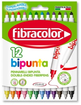 FIBRACOLOR Flamastry markery pisaki dwustronne szkolne 12 kolory w ETUI