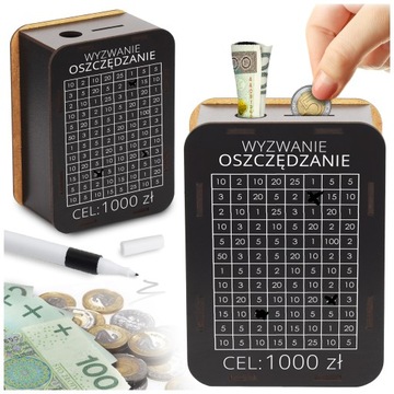 SKARBONKA WYKREŚLANA WYZWANIE 1000zł TRACKER OSZCZĘDZANIE PREZENT UPOMINEK