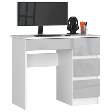 Biurko komputerowe białe metalik 90 cm 4 szuflady