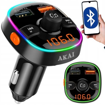 TRANSMITER FM BLUETOOTH LED USB AKAI FMT-52BT ŁADOWANIE QC 3.0
