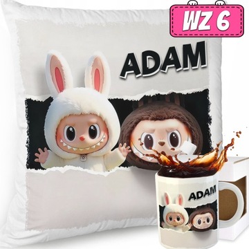 ZESTAW PODUSZKA KUBEK SŁODKI POTWOREK LABUBU LALKA WZORY PREZENT IMIĘ