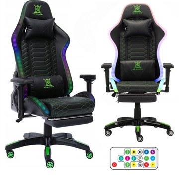 FOTEL GAMINGOWY BIUROWY KRZESŁO OBROTOWE GRACZA FOTEL RGB LED Z PODNÓŻKIEM