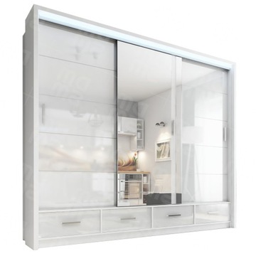 DUŻA BIAŁA SZAFA PRZESUWNA Z LUSTREM GARDEROBA SYCYLIA 250 CM + LED GRATIS!