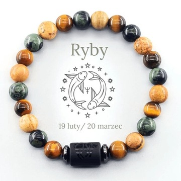 BRANSOLETKA MĘSKA ZNAK ZODIAKU Z KAMIENI NATURALNYCH, RYBY