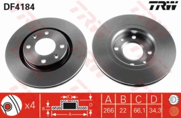 ПЕРЕДНИЕ ДИСКИ+КОЛОДКИ TRW PEUGEOT 207 208 266MM