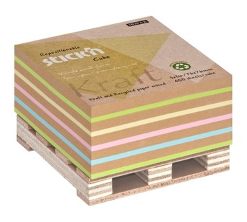 Notes kostka kraft paleta 76x76mm, 5 kolorów, 400 kart. Stick