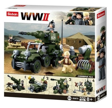 KLOCKI SLUBAN WWII Pojazd wojskowy działo 4w1 332 el kom. LEG, COB