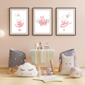 Установите 3 плаката для детей A3 Rabbit Balleerina