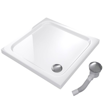 BRODZIK PRYSZNICOWY KWADRATOWY 80x80 SLIM NISKI 5 CM BIAŁY WHITE SYFON