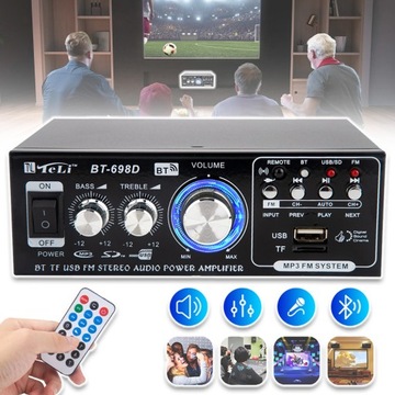 MINI WZMACNIACZ BLUETOOTH STEREO AUDIO 2 KANAŁOWY PRZENOŚNY Z RADIEM FM