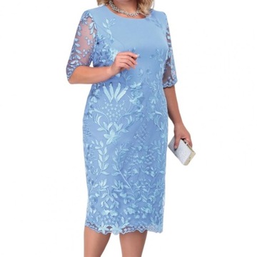 SUKIENKA NA WESELE ELEGANCKA MIDI KORONKOWA KWIATY,