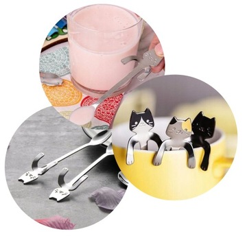 ЧАЙНЫЕ ЛОЖКИ КОФЕЙНЫЕ ЛОЖКИ КОШКИ ЛАТТЕ ПОДАРОК ​​ДЛЯ ДЕВОЧКИ-КОШКИ 2 шт.