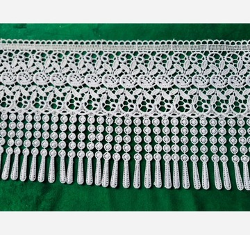 GIPIURA Koronka FRĘDZLE biała 30 cm ORNAMENT KWIATKI DEKORACJA FIRAN ZASŁON