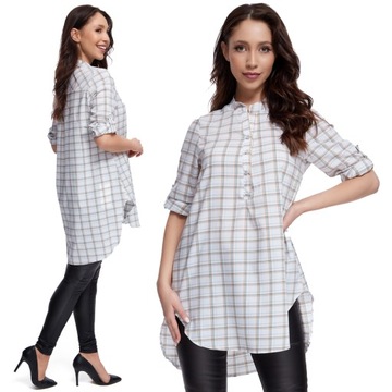 ELEGANCKA luźna DŁUGA Koszula kolory*krata R-50