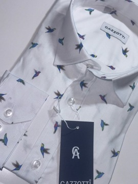 Koszula męska CAZZOTTI biała w PTAKI długi rękaw regural 3XL XXXL 47/48 9C