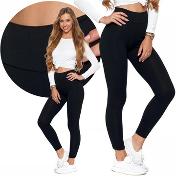 2x Legginsy Damskie Bawełniane Wysoki Stan Guma W Pasie Fit Getry MORAJ S/M