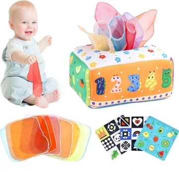 SORTER PUDEŁKO Z CHUSTECZKAMI ZWIERZĄTKA PLUSZOWE MONTESSORI SENSORYCZNE