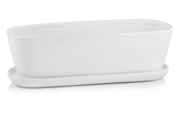 CERAMICZNA DONICZKA RYNNA Z PODSTAWKĄ 32x11x11cm BIAŁA