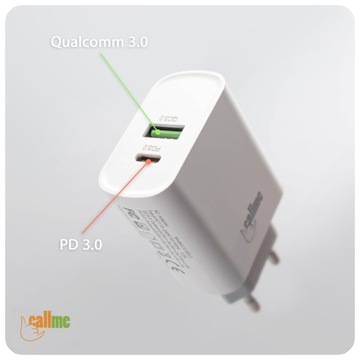 БЫСТРОЕ СЕТЕВОЕ ЗАРЯДНОЕ УСТРОЙСТВО 2 x USB QC БЛОК ПИТАНИЯ USB-C PD С КАБЕЛЕМ ДЛЯ IPHONE