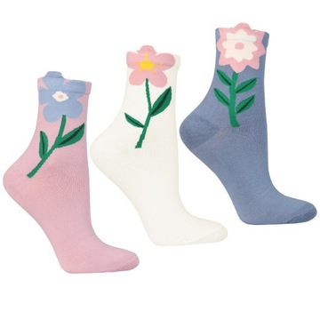 3x Ponožky Dámske Bavlnené v Kvety Očarujúce MORAJ 38-41
