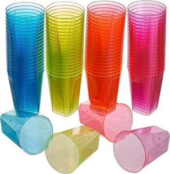 PLASTIKOWE WIELORAZOWE KUBKI NEONOWE kolorowe 8SZT