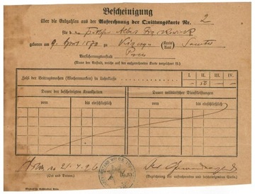Poznań Wilda 1896 Karta kwitowa ubezpieczeniowa