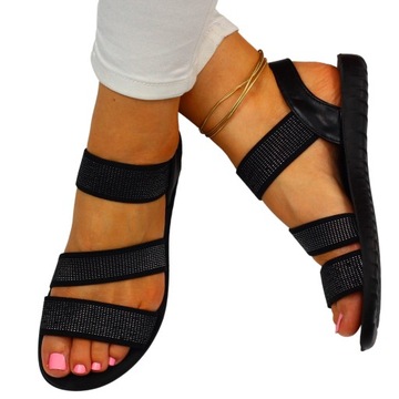 Черные женские сандалии спортивны летние плоское дно