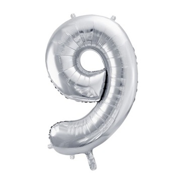 Balon foliowy CYFRA 9 SREBRNY duży 86 cm na HEL na urodziny