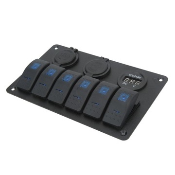 Панель кулисного переключателя, 20 А, 6 направлений, 12 В, 24 В, синий E3