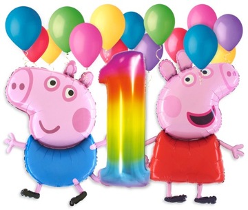 Zestaw Świnka Peppa George balony na 1 Urodziny