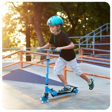 СКУТЕР 2 КОЛЕСА СВЕТОДИОДНОЕ ОСВЕЩЕНИЕ СИНИЙ РЕГУЛИРОВКА ВЫСОТЫ ТОРМОЗ СКЛАДНОЙ