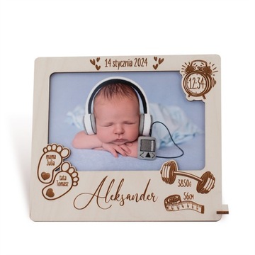 METRYCZKA RAMKA ZDJĘCIE personalizowana prezent chrzest imię data urodzenia