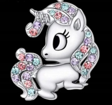 Детское серебряное ожерелье с единорогом, лошадь, стразы, конская цепь