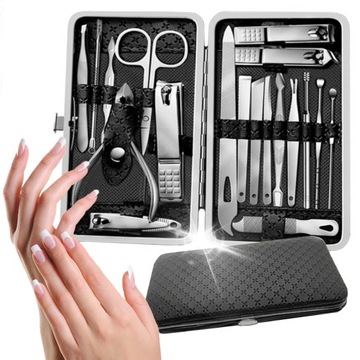 Zestaw Manicure Cążki Nożyczki Paznokci 19 el Etui PEDICURE ETUI PRZYBRONIK