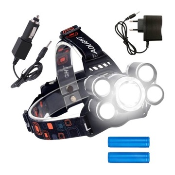 MOCNA LATARKA CZOŁOWA 5 x LED T6 CREE CZOŁÓWKA AKU