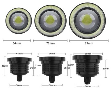 OKRĄGŁE ŚWIATŁA DO JAZDY DZIENNEJ 2w1 DRL HALOGEN COB SOCZEWKA + RING 64mm