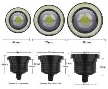 OKRĄGŁE ŚWIATŁA DO JAZDY DZIENNEJ 2w1 DRL HALOGEN COB SOCZEWKA + RING 89mm