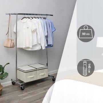 ЦЕЛЬНОМЕТАЛЛИЧЕСКАЯ ВЕШАЛКА ДЛЯ ОДЕЖДЫ НА КОЛЕСАХ, РЕЙКА