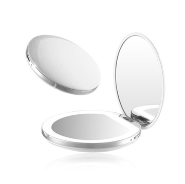 Kieszonkowe LUSTERKO KOSMETYCZNE LED, do makijażu, Średnica 8cm, białe